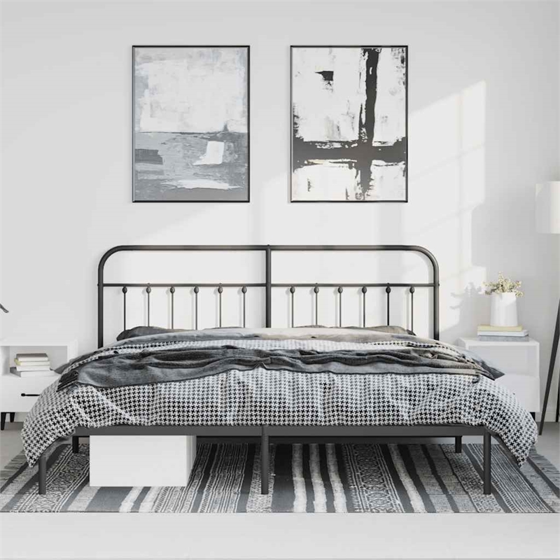 vidaXL Rectangular 76.0 x 80.0 Steel Bed Frame in Black