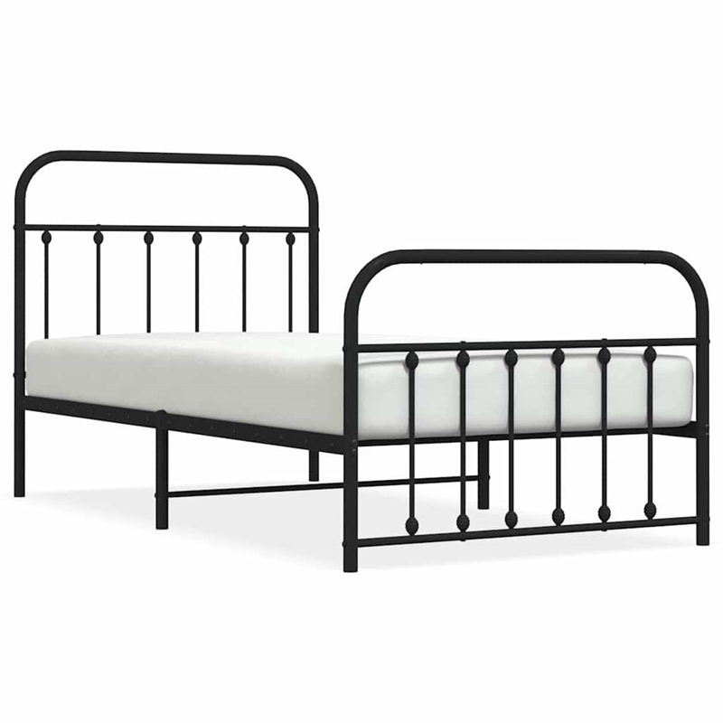 vidaXL Powder-Coated Steel Twin Bed Frame in Black