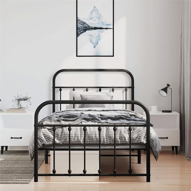 vidaXL Powder-Coated Steel Twin Bed Frame in Black