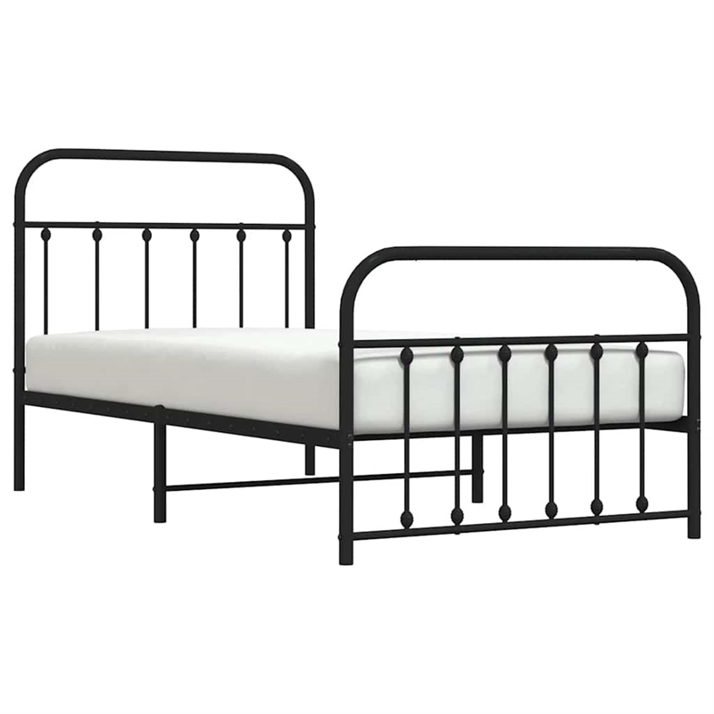 vidaXL Powder-Coated Steel Twin Bed Frame in Black