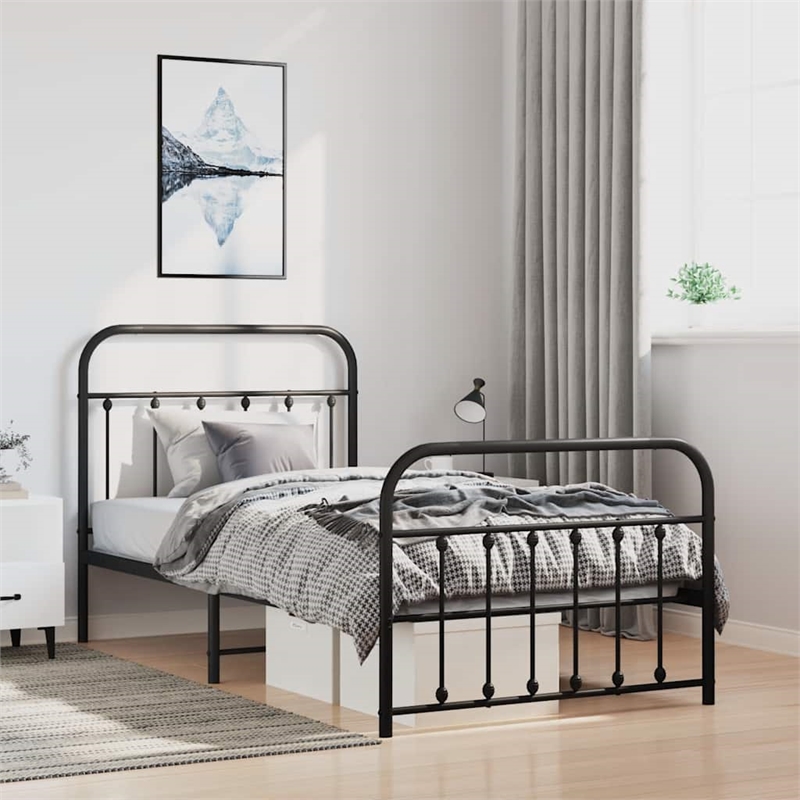 vidaXL Powder-Coated Steel Twin Bed Frame in Black
