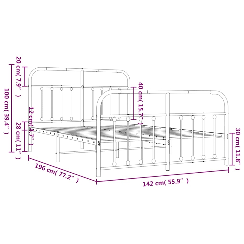 vidaXL Powder-Coated Steel Full/Double Bed Frame in Black