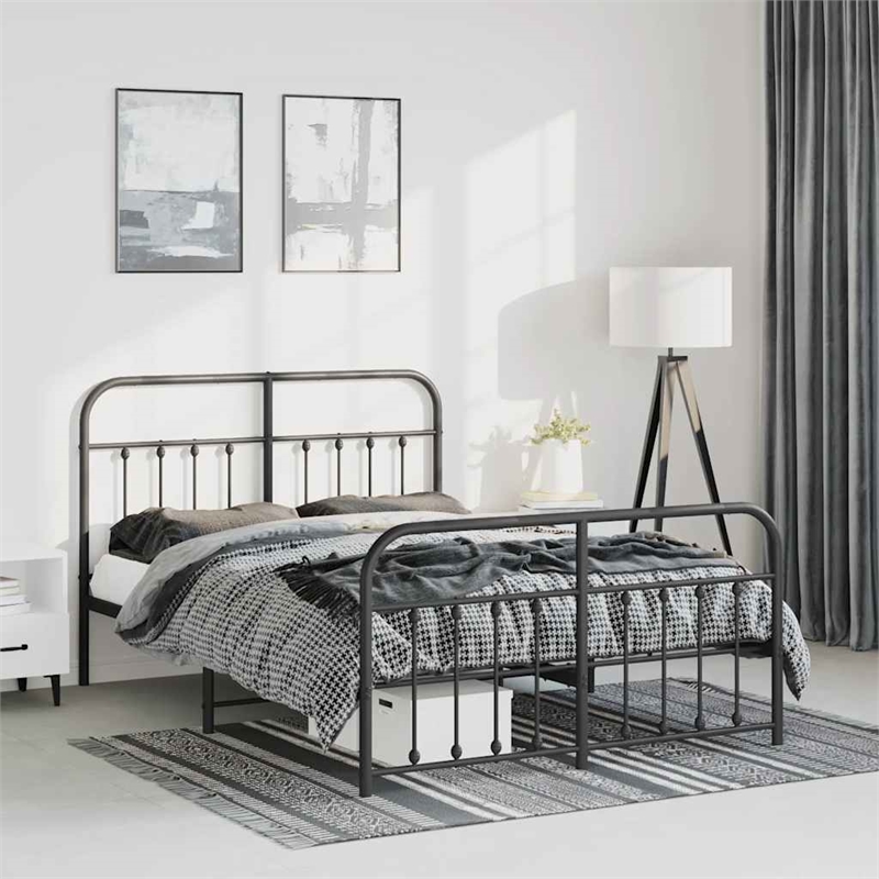 vidaXL Powder-Coated Steel King Bed Frame in Black