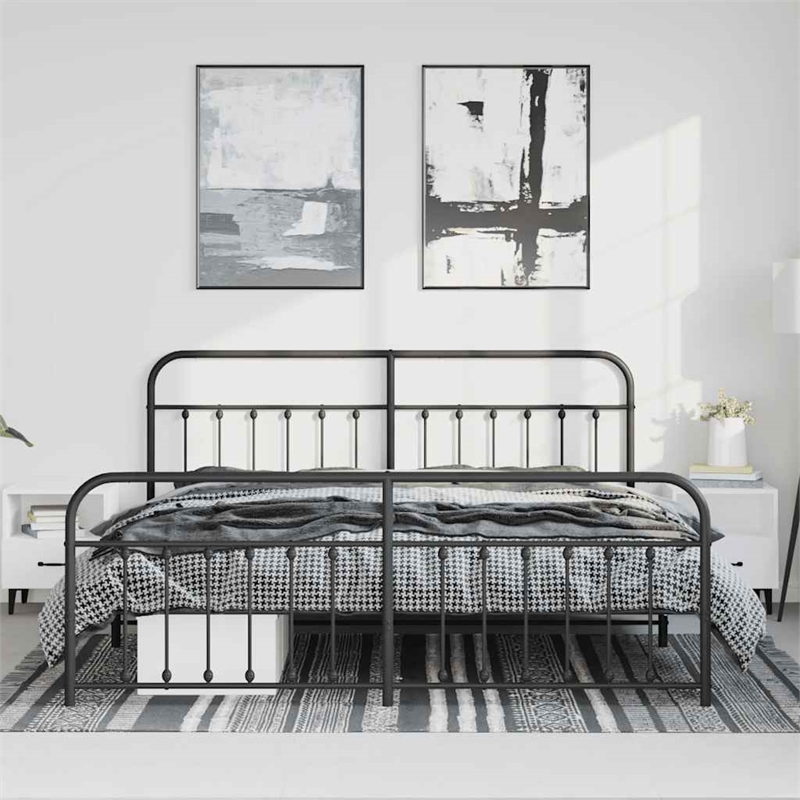 vidaXL 72 x 83.9 Powder-Coated Steel Bed Frame in Black