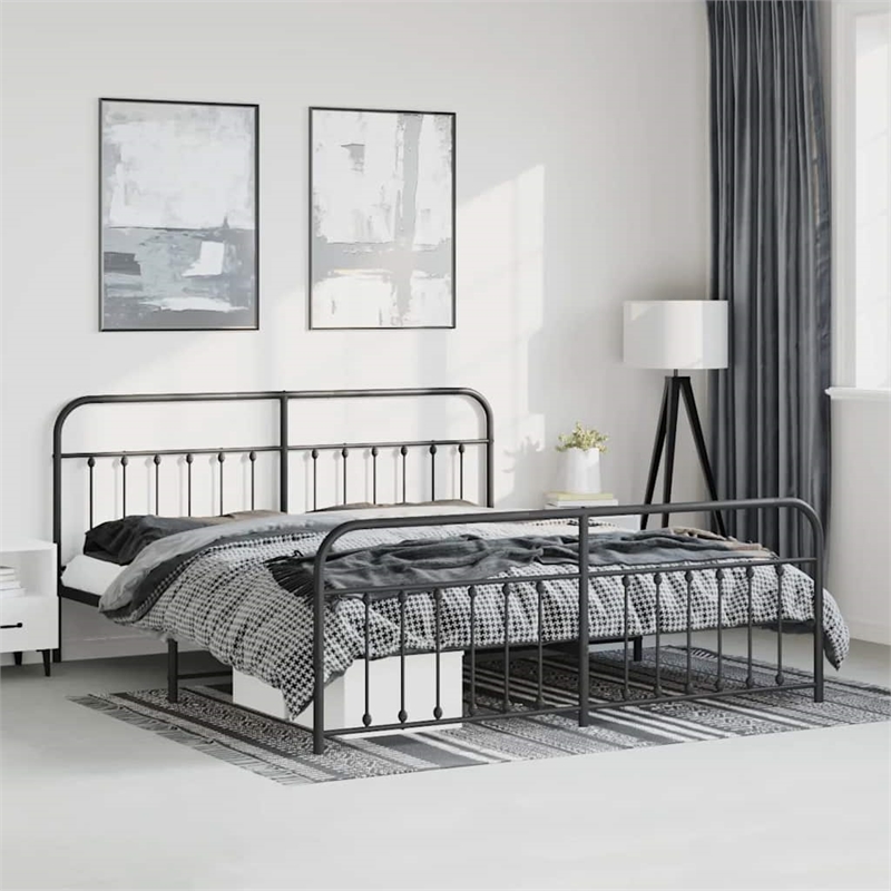 vidaXL Powder-Coated Steel King/Double Bed Frame in Black