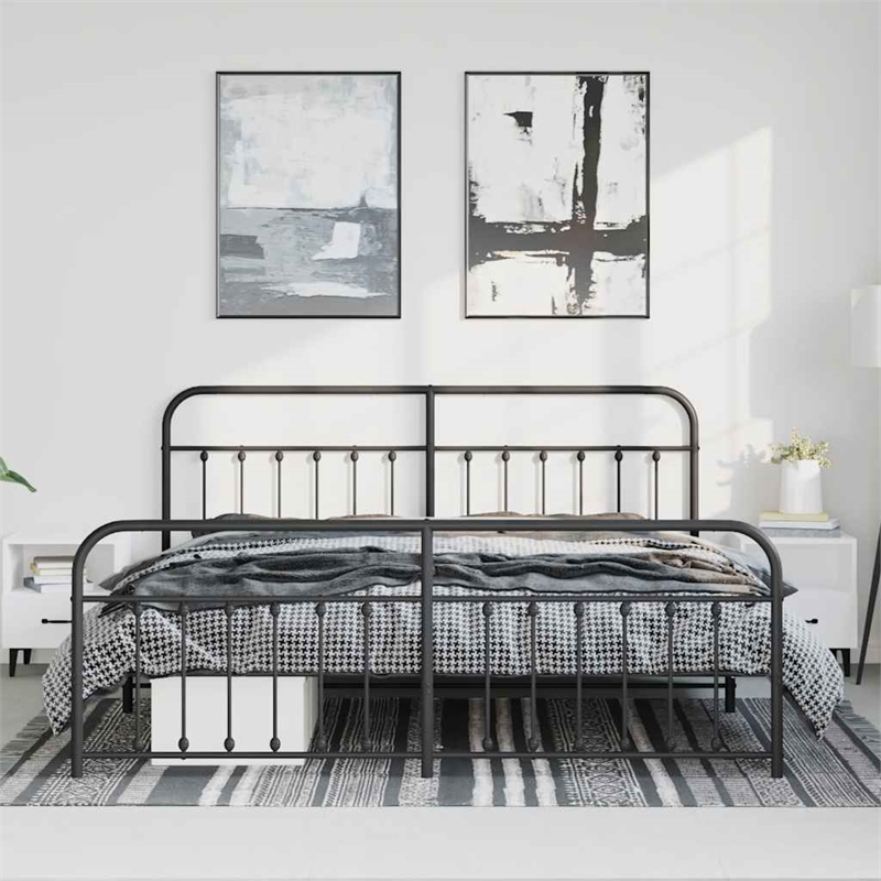 vidaXL Powder-Coated Steel King/Double Bed Frame in Black