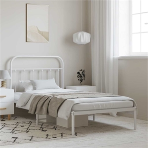 vidaXL Rectangular Powder-Coated Steel Twin Bed Frame in White