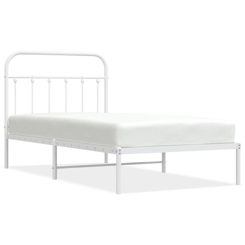 vidaXL Rectangular Powder-Coated Steel Twin Bed Frame in White