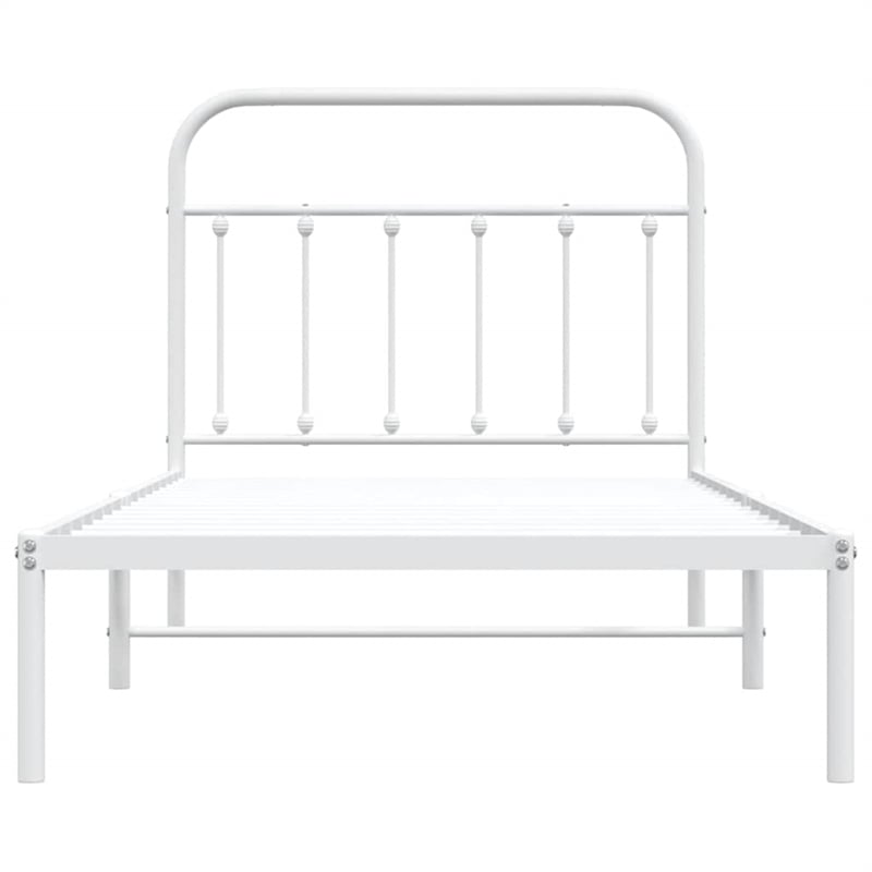 vidaXL Rectangular Powder-Coated Steel Twin Bed Frame in White
