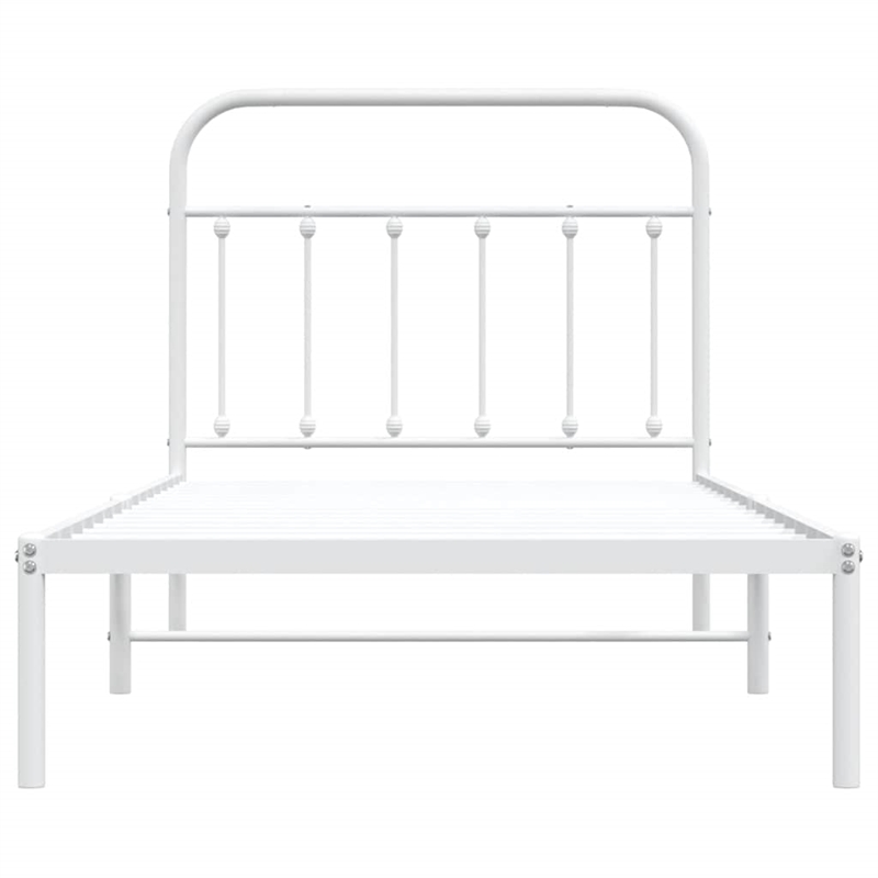 vidaXL Rectangular Powder-Coated Steel Twin Bed Frame in White