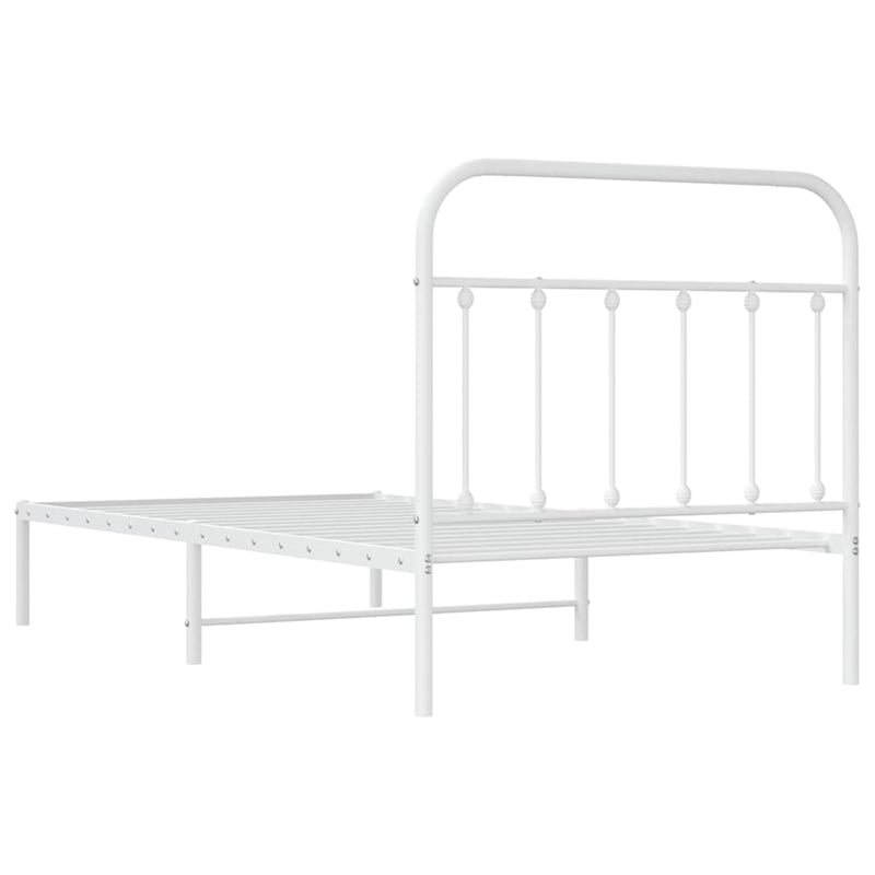 vidaXL Rectangular Powder-Coated Steel Twin Bed Frame in White