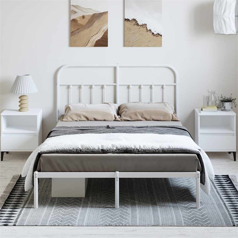 vidaXL Powder-Coated Steel King Size Bed Frame in White