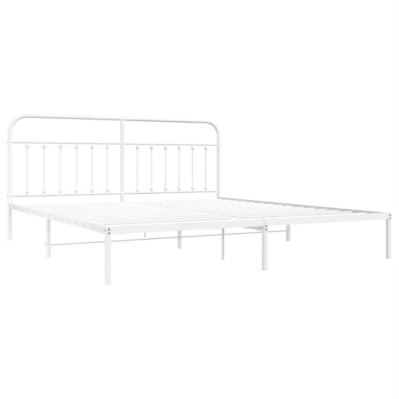 vidaXL 76 in x 80 Powder-Coated Steel Bed Frame in White