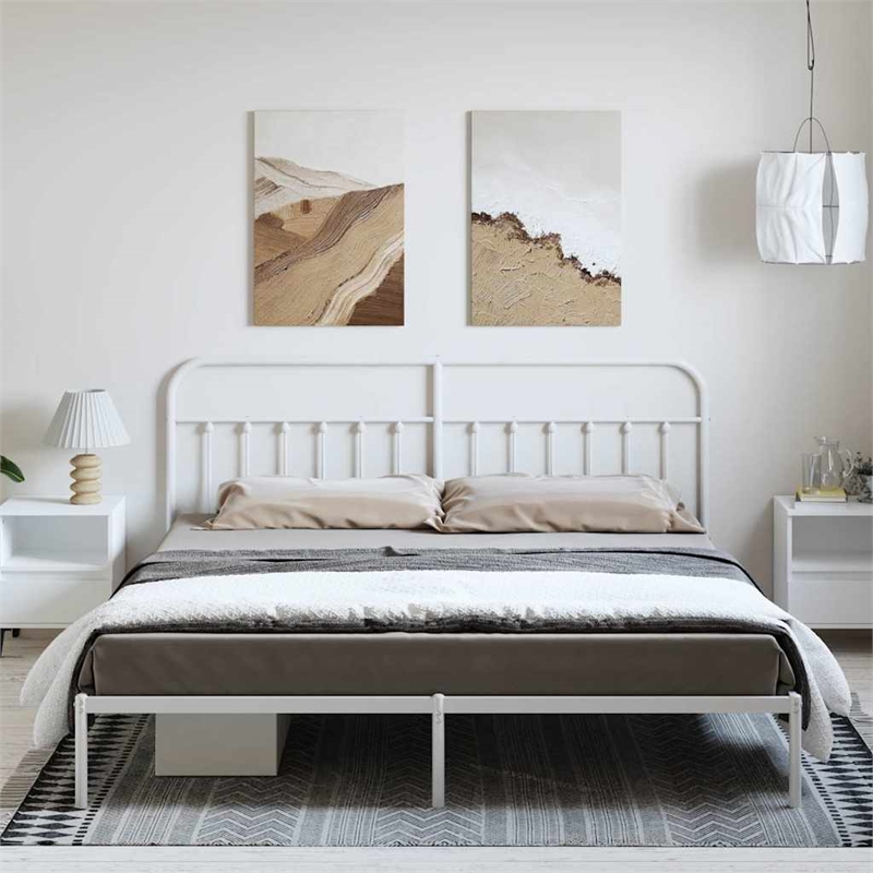 vidaXL 76 in x 80 Powder-Coated Steel Bed Frame in White