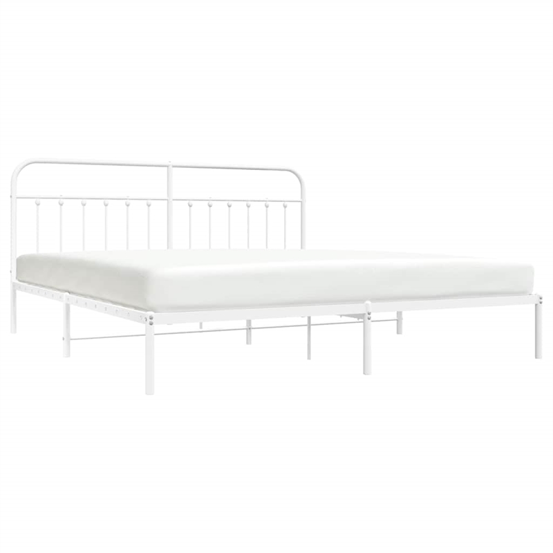 vidaXL 76 in x 80 Powder-Coated Steel Bed Frame in White