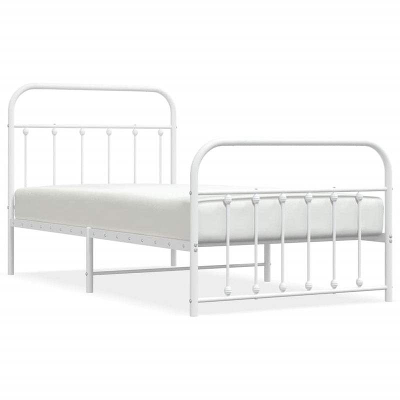 vidaXL Rectangular Powder-Coated Steel Twin Bed Frame in White