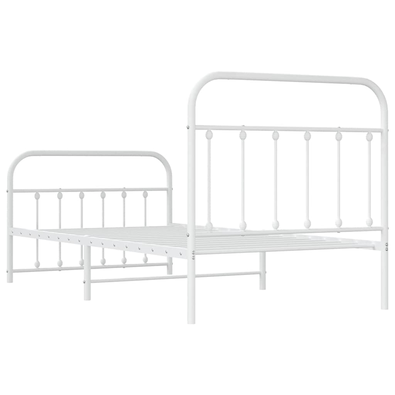 vidaXL Rectangular Powder-Coated Steel Twin Bed Frame in White