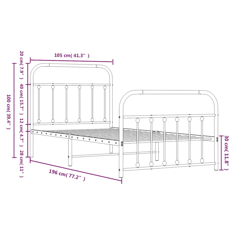 vidaXL Rectangular Powder-Coated Steel Twin Bed Frame in White