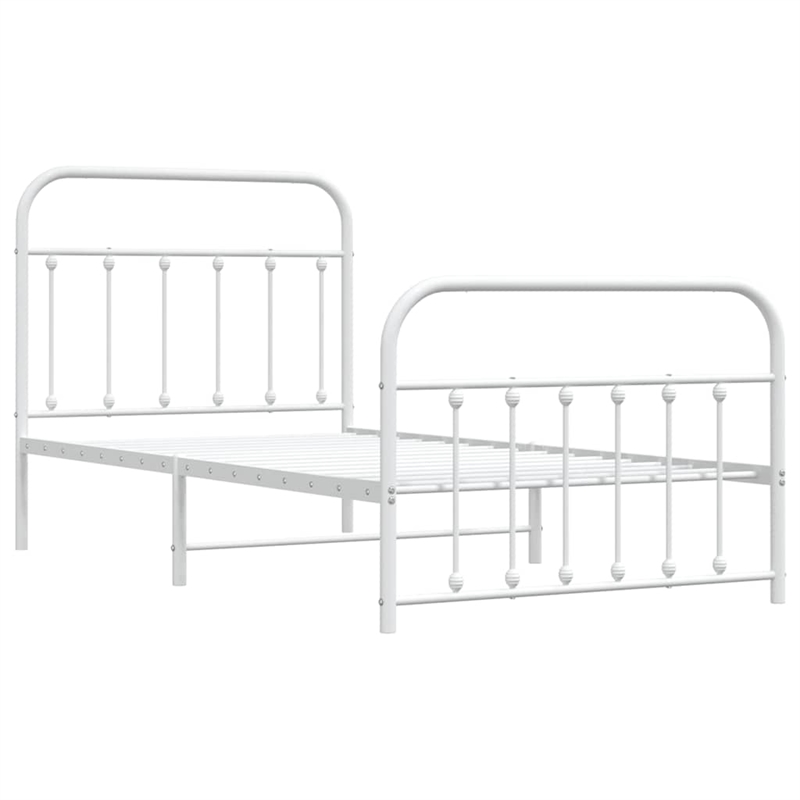 vidaXL Rectangular Powder-Coated Steel Twin Bed Frame in White