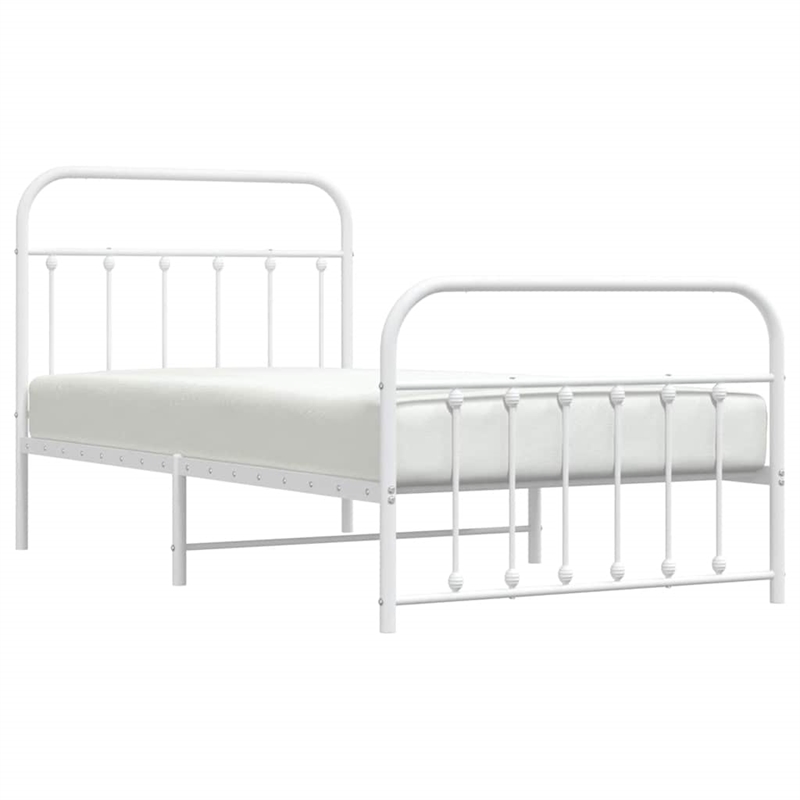 vidaXL Rectangular Powder-Coated Steel Twin Bed Frame in White