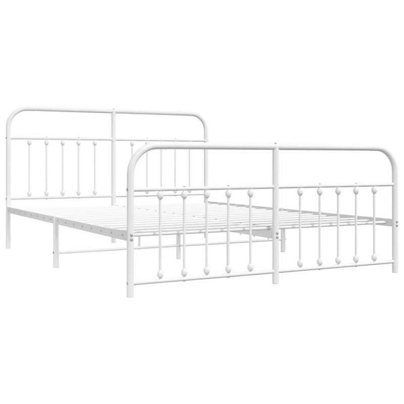 vidaXL Rectangular Powder-Coated Steel Full Bed Frame in White