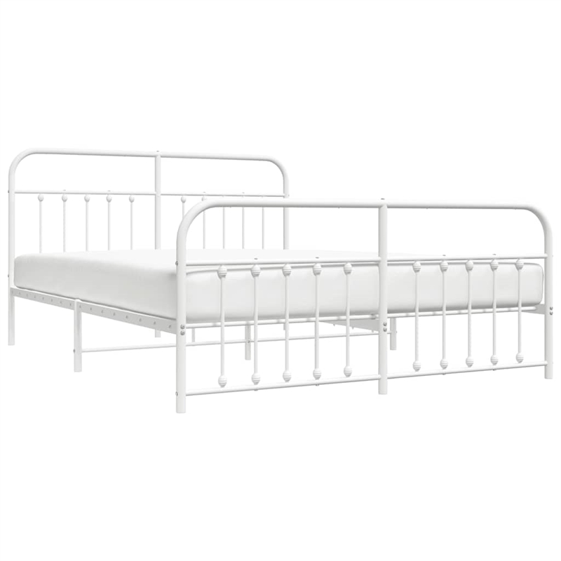 vidaXL Rectangular Powder-Coated Steel Full Bed Frame in White