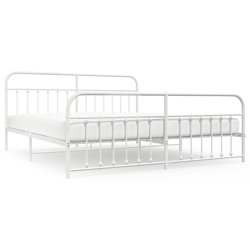 vidaXL Rectangular Powder-Coated Steel Full Bed Frame in White