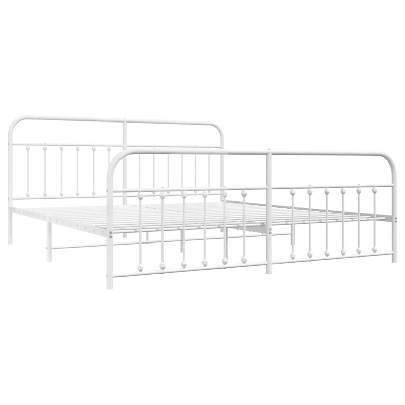 vidaXL Rectangular Powder-Coated Steel Full Bed Frame in White