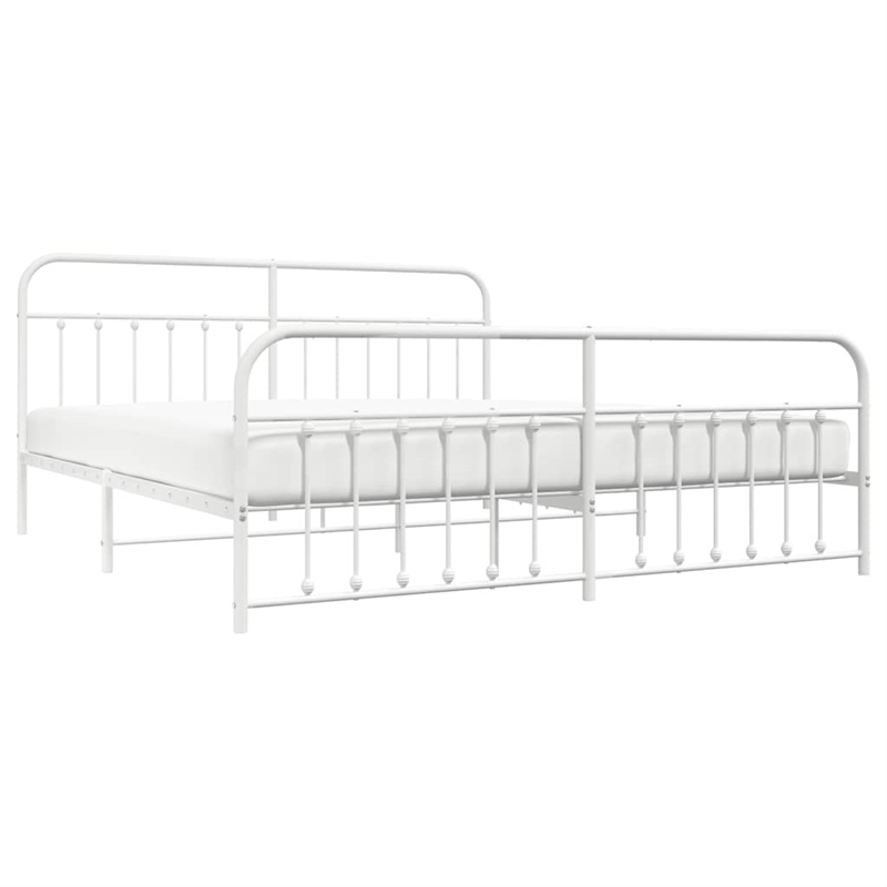vidaXL Rectangular Powder-Coated Steel Full Bed Frame in White