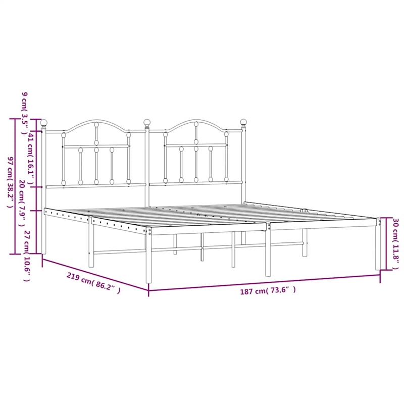 vidaXL Rectangular Powder-Coated Steel Full Bed Frame in Black