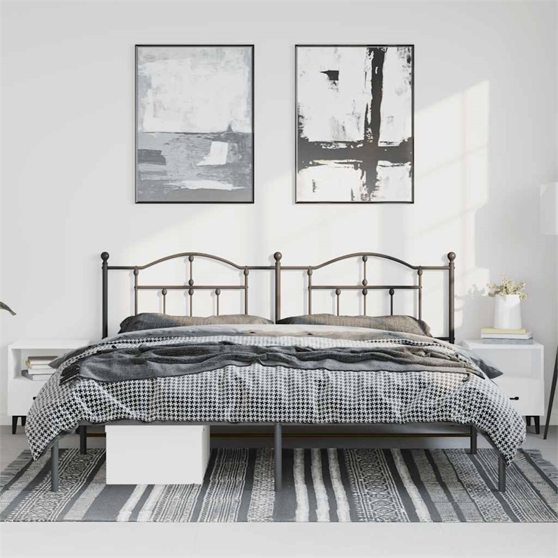 vidaXL Rectangular Powder-Coated Steel Full Bed Frame in Black