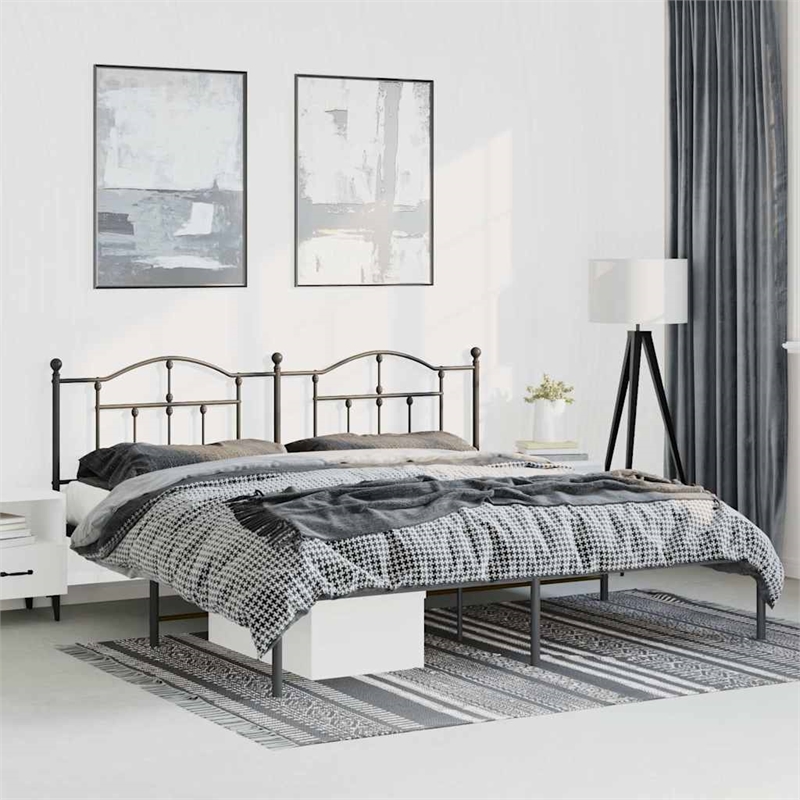 vidaXL Powder-Coated Steel King/Double Bed Frame in Black