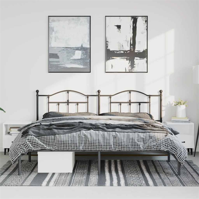 vidaXL Powder-Coated Steel King/Double Bed Frame in Black