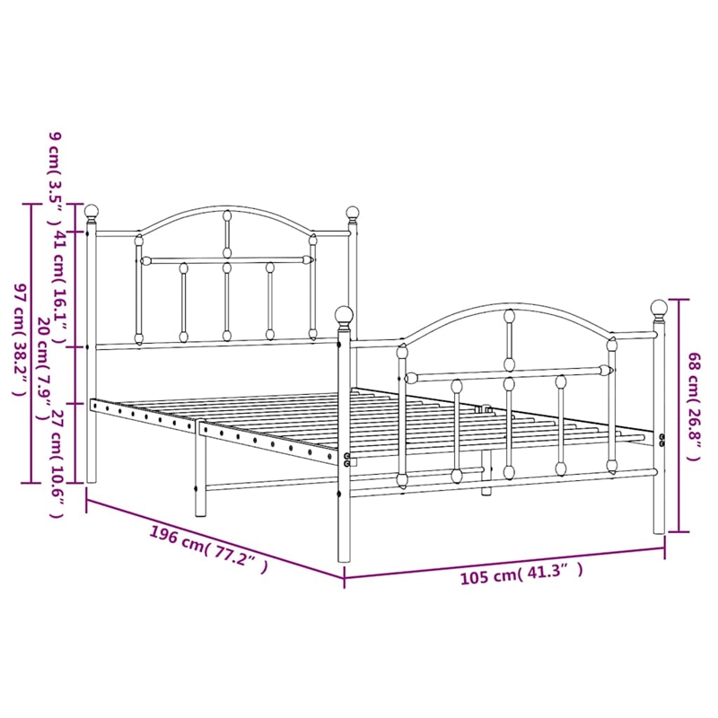 vidaXL Powder-Coated Steel Twin Bed Frame in Black