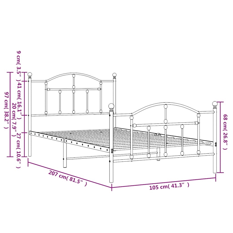 vidaXL Powder-Coated Steel Twin Bed Frame in Black