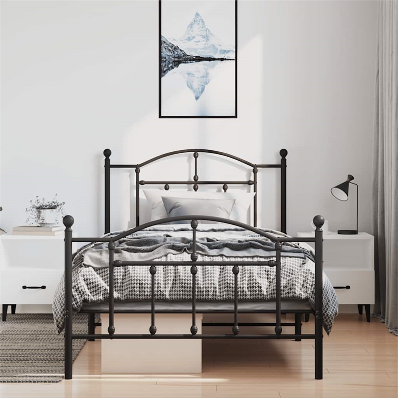 vidaXL Powder-Coated Steel Twin Bed Frame in Black