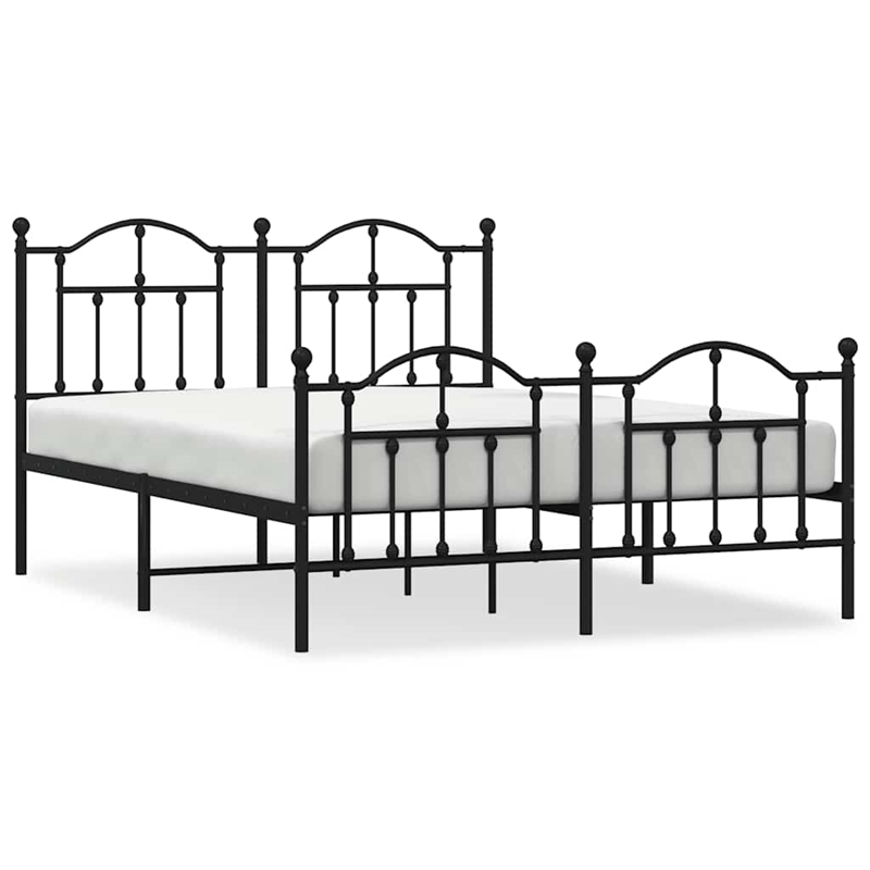 vidaXL Rectangular Powder-Coated Steel Full Bed Frame in Black