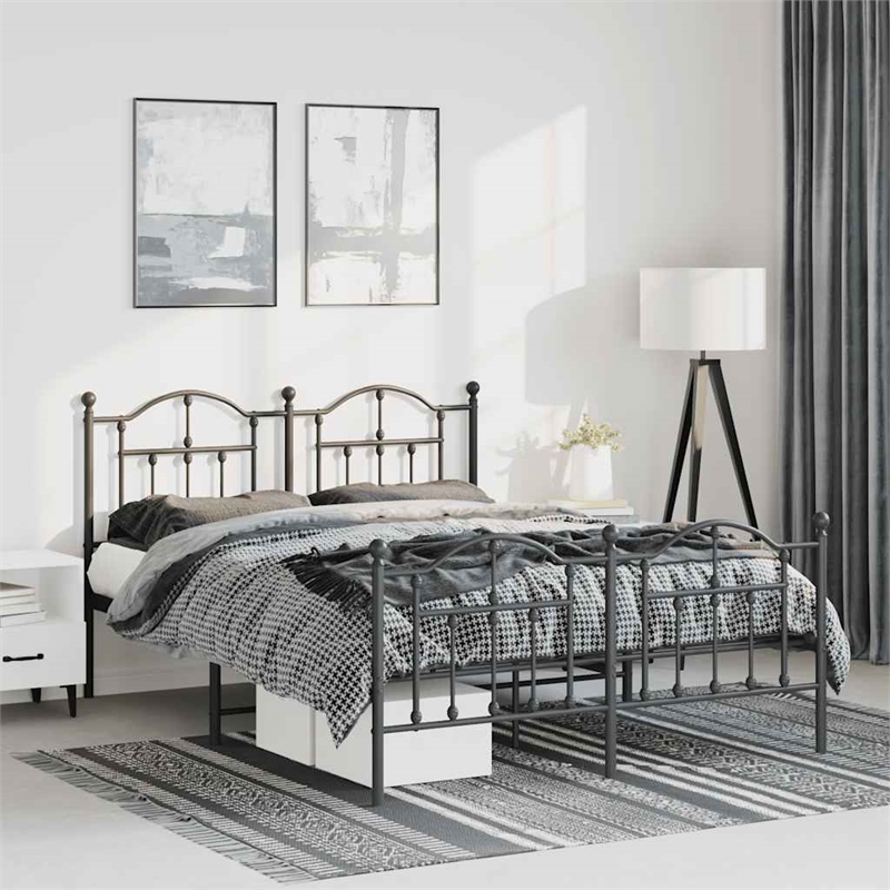 vidaXL Rectangular Powder-Coated Steel Full Bed Frame in Black
