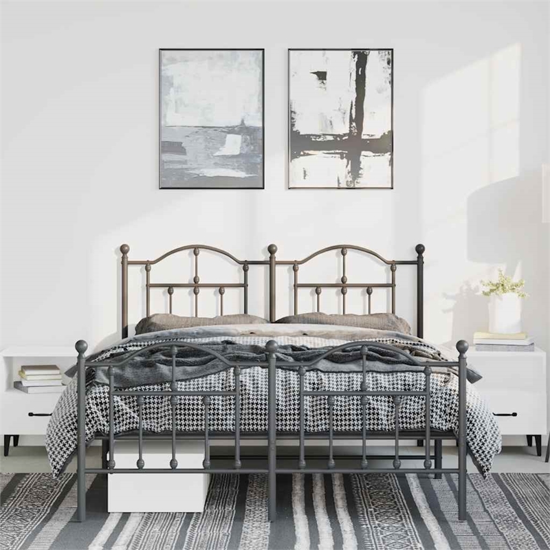 vidaXL Rectangular Powder-Coated Steel Full Bed Frame in Black