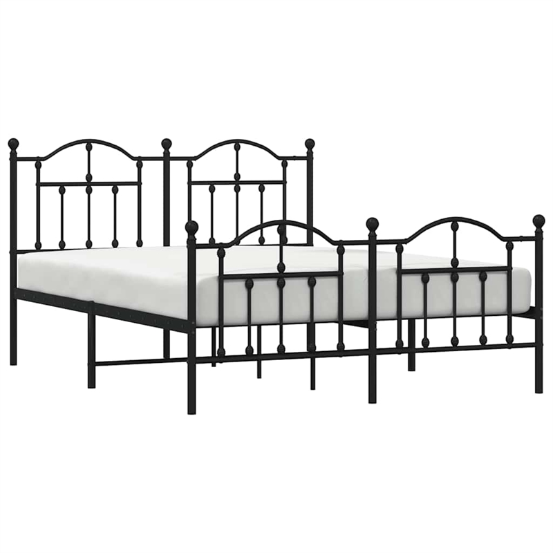 vidaXL Rectangular Powder-Coated Steel Full Bed Frame in Black