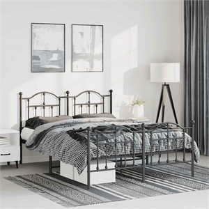 vidaXL Rectangular Powder-Coated Steel King Bed Frame in Black