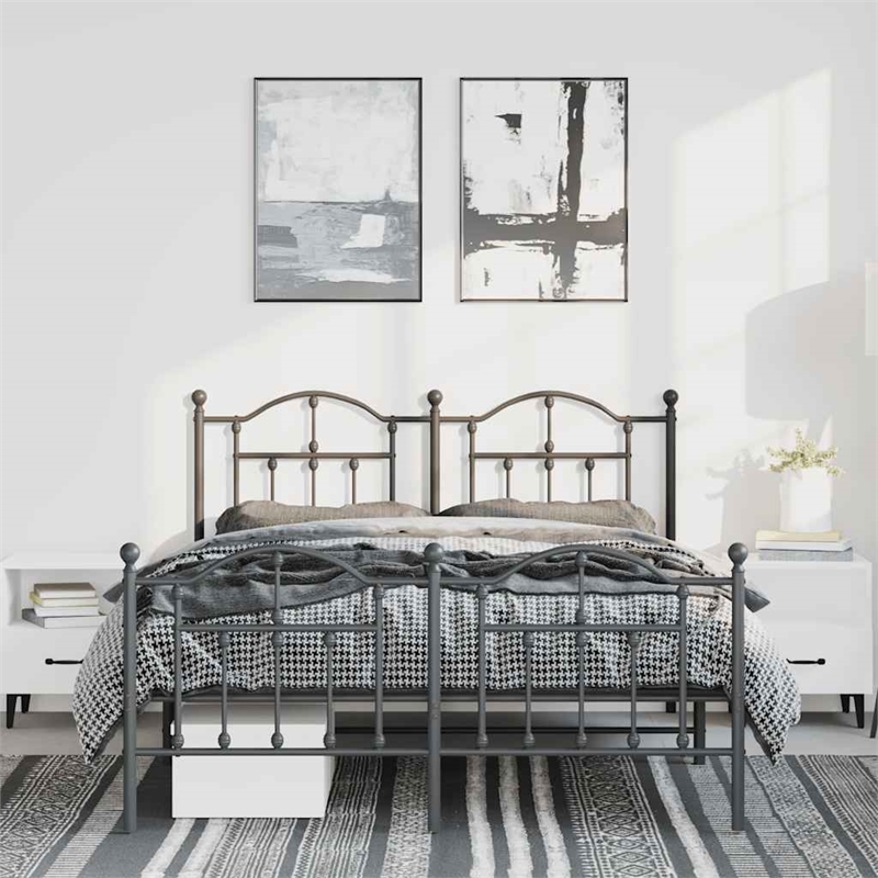vidaXL Rectangular Powder-Coated Steel King Bed Frame in Black