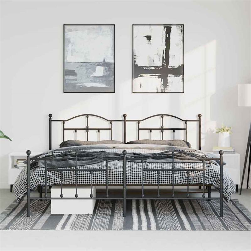 vidaXL Powder-Coated Steel King Bed Frame in Black