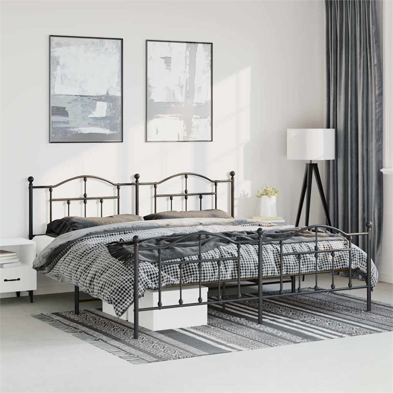 vidaXL Powder-Coated Steel King Bed Frame in Black