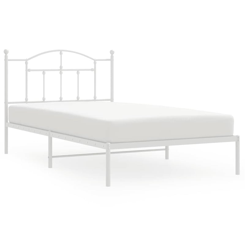 vidaXL Rectangular Powder-Coated Steel Twin Bed Frame in White