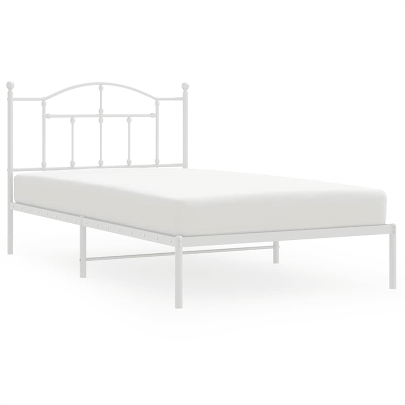vidaXL Rectangular Powder-Coated Steel Twin Bed Frame in White