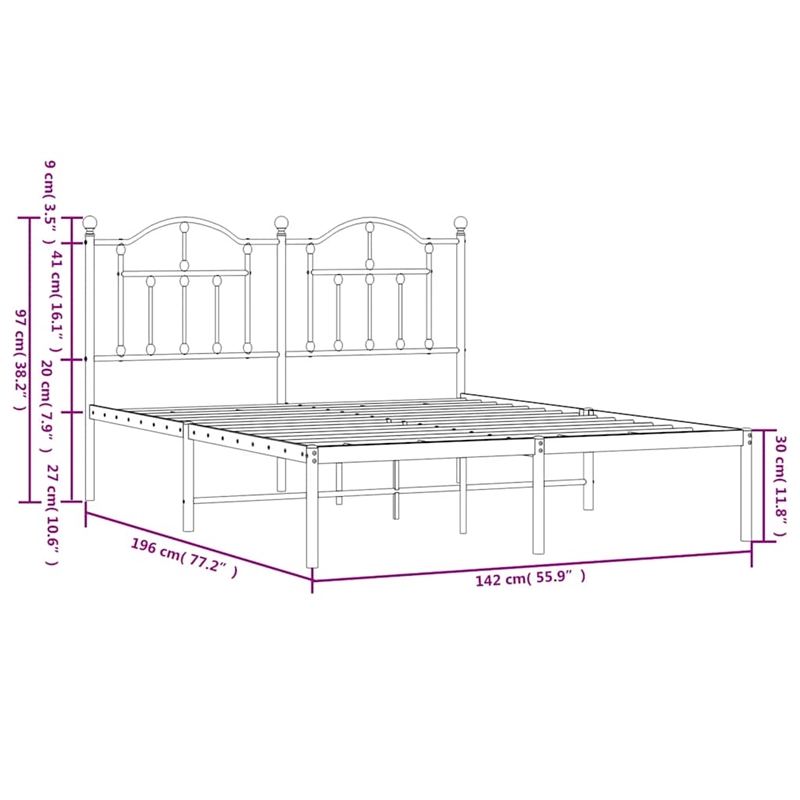 vidaXL Powder-Coated Steel Full/Double Bed Frame in White
