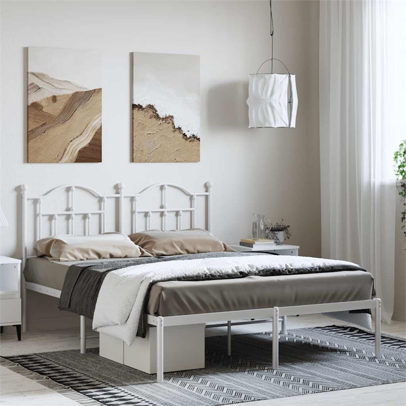 vidaXL Powder-Coated Steel Full/Double Bed Frame in White
