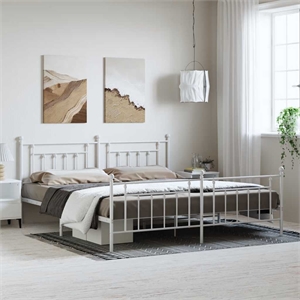 vidaXL 76.0 x 80.0 White Powder-Coated Steel Bed Frame in White