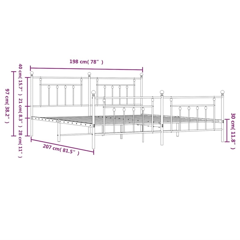 vidaXL 76.0 x 80.0 White Powder-Coated Steel Bed Frame in White